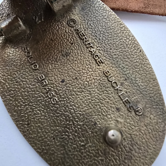 Rare Vintage Cadillac Heritage Buckle Brown Leather Belt Y2K - Picture 8 of 16